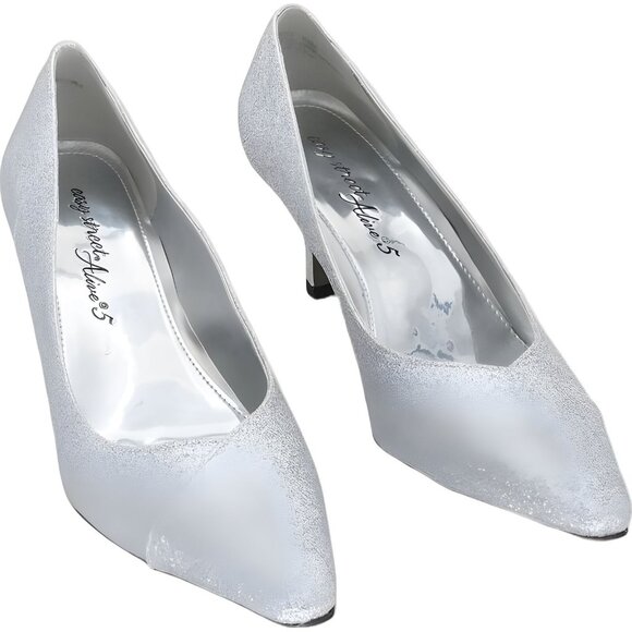 Chiffon Pointed Toe Silver Glitter Pumps by Easy Street Size 8.5 M - Picture 1 of 6